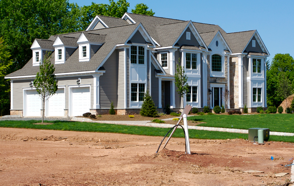 Large single, newly built, brick home on a large lot with finished grading in southern New Jersey area.